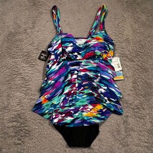 Swim Solutions One Piece Swimsuit Geometric‎ Abstract Adjustable Women's 12 NWT